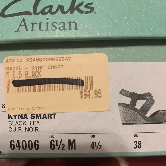 Clarks Artisan black wedge sandals size 6.5 EUC 3 inch heels - Picture 13 of 13